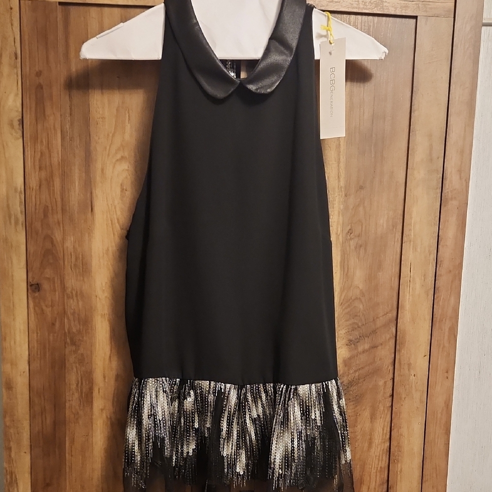 BCBGeneration Sleeveless Black Blouse with Sequin Bottom/Hem - NWT